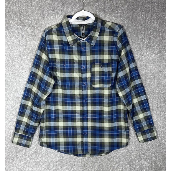Jockey Plaid Long Sleeve Button Up Shirt Mens Size Large‎ Blue Green Pockets - Picture 1 of 10